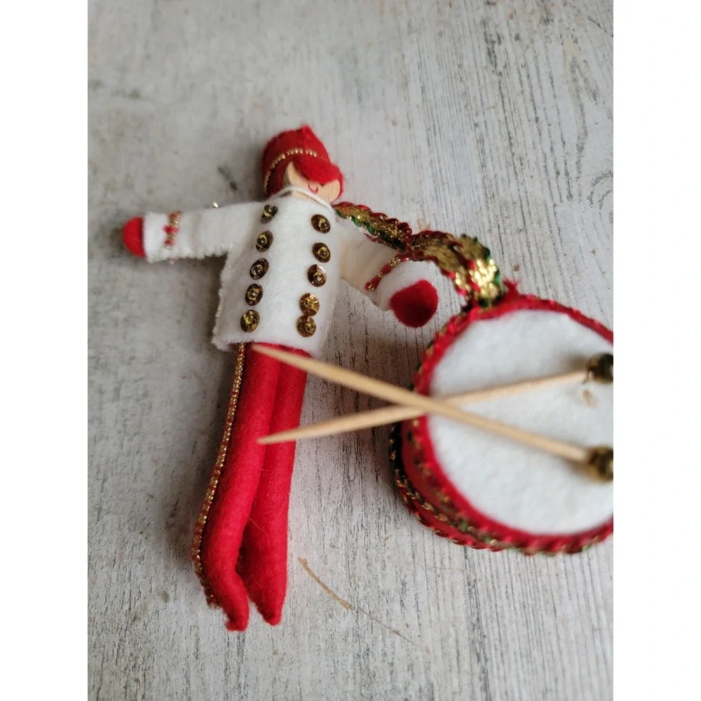 Vintage felt drummer soldier boy plush Xmas ornament sequin glitter home